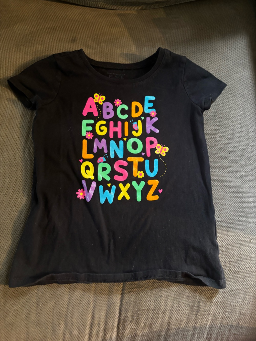 The Children's Place Black Tee with Bright Alphabet & Floral Accents